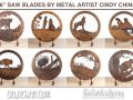 custom metal art signs on saw blades by Cindy Chinn