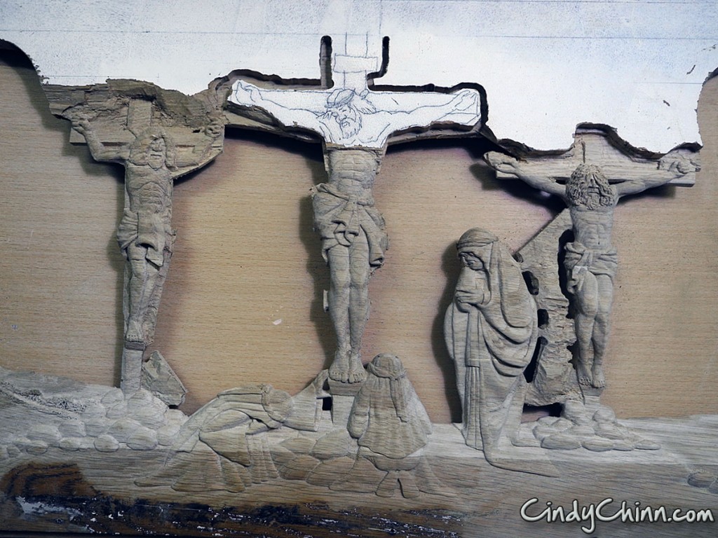 Carved Pew - Crucifixion
