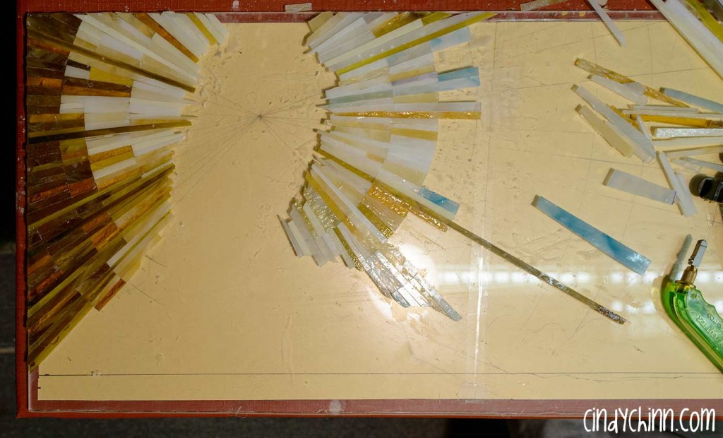 Glass mosaic for hand carved church pew