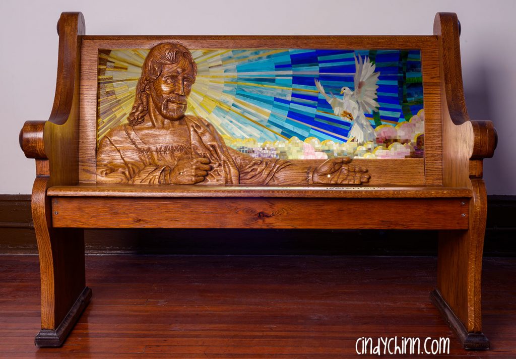 Hand Carved Church Pew by Cindy Chinn