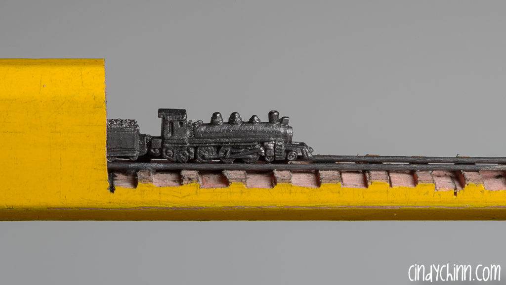 Train carved from a pencil lead by Cindy Chinn - Stanley Steamer