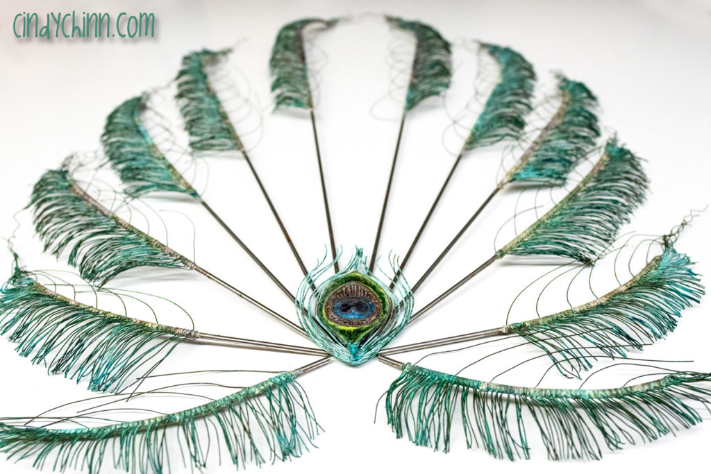 Peacock Sculpture - Sword Feathers.  In progress art project
