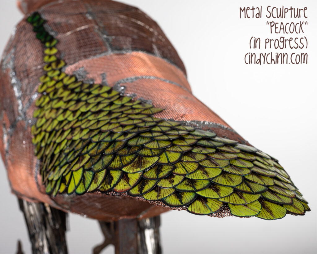 Metal Peacock Sculpture by Cindy Chinn (in progress)