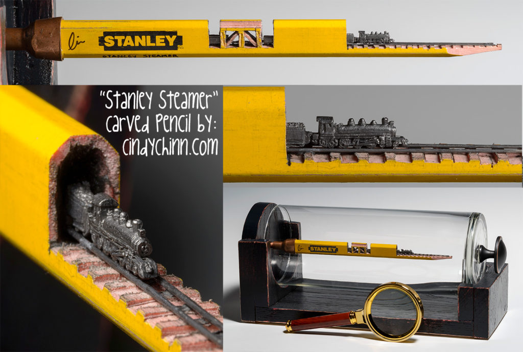 Train carved from a pencil lead by Cindy Chinn - Stanley Steamer
