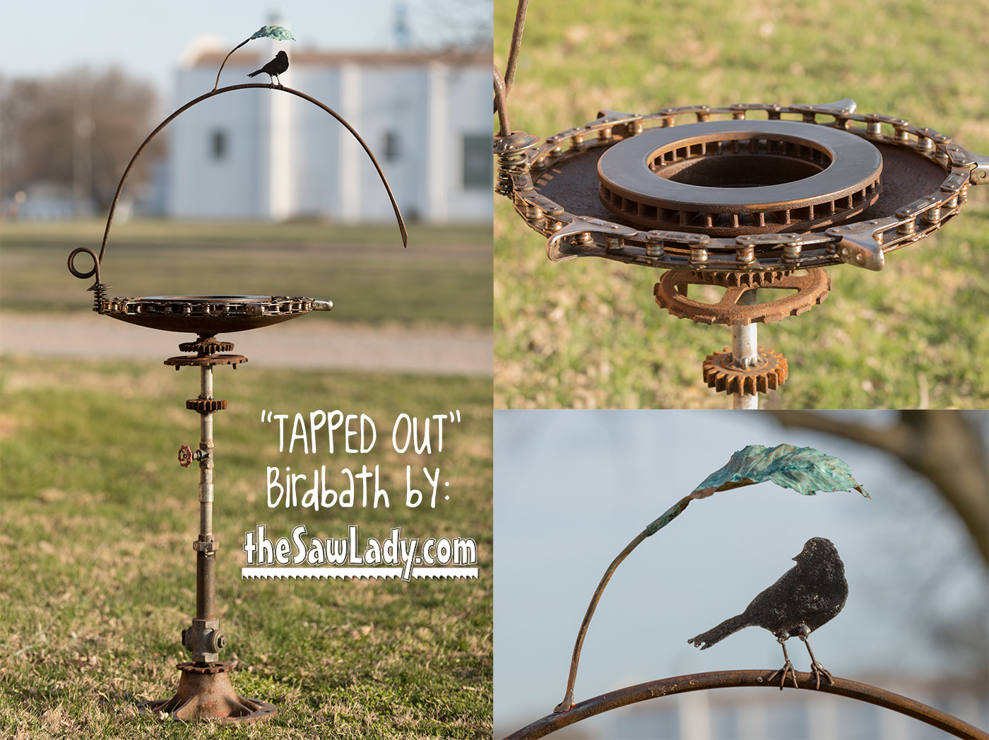 Birdbath TAPPED OUT Metal Art