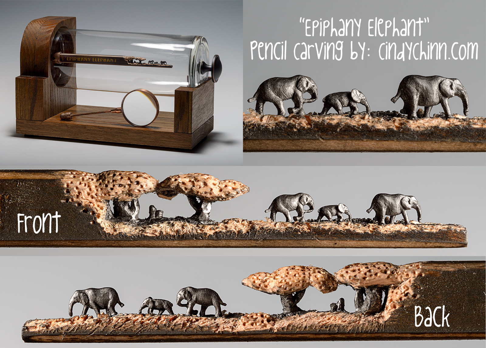 Elephant Family Carved Pencil Lead by Cindy Chinn