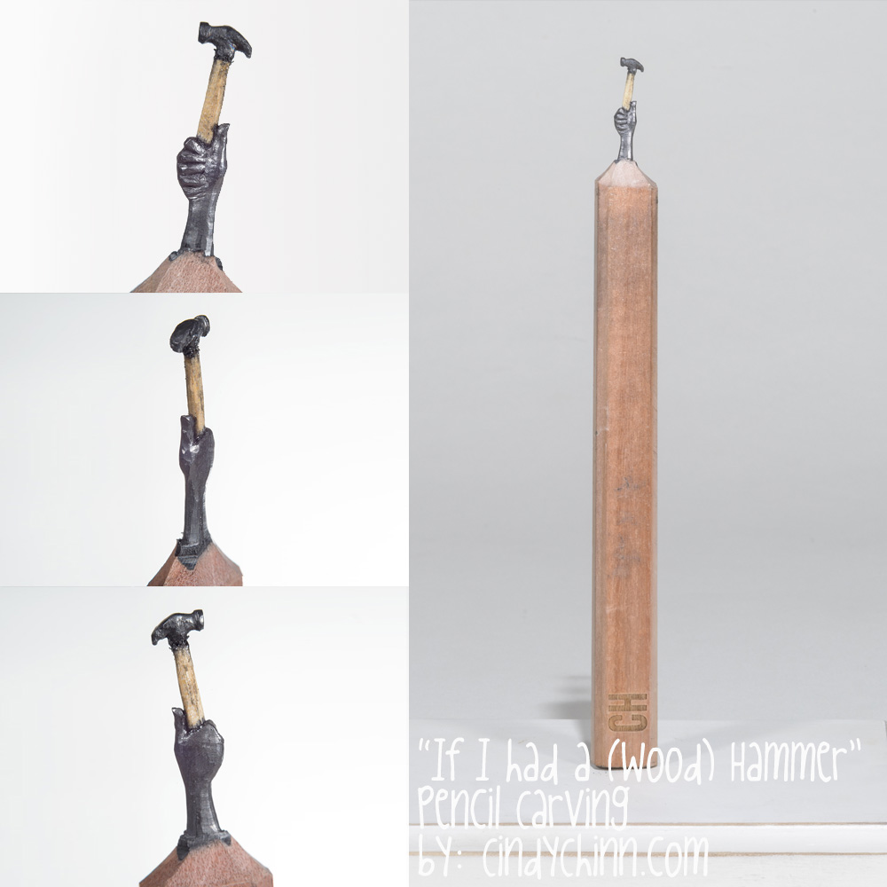Wood handle hammer Pencil Carving by Cindy Chinn