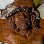 Hand carved church pew christ