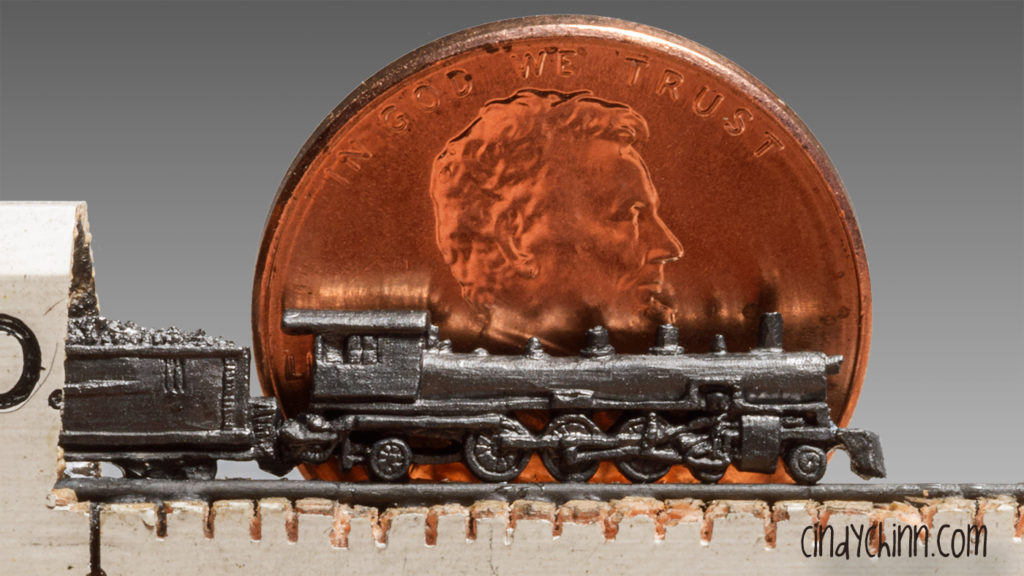 Pencil Carving of a Train by Cindy Chinn