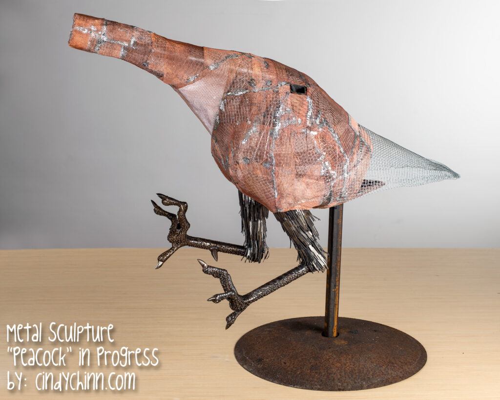 Metal Peacock Sculpture (in progress) by Cindy Chinn