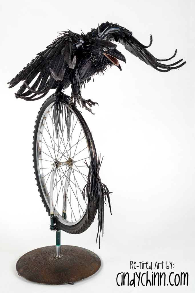 Re-tired art from bicycle tires - Raven by Cindy Chinn
