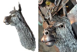 260212 Suri Alpaca sculpture scrap metal progress cindy chinn COMBO