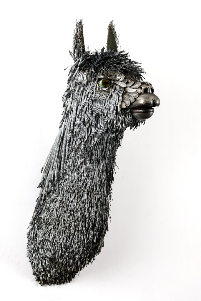 suri Alpaca Bust Sculpture scrap metal wire Cindy Chinn 05