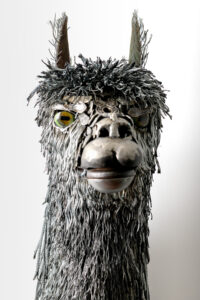 suri Alpaca Bust Sculpture scrap metal wire Cindy Chinn 14