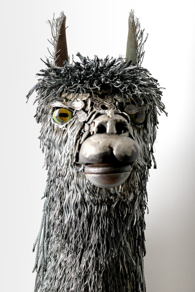 suri Alpaca Bust Sculpture scrap metal wire Cindy Chinn 14