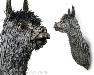 suri Alpaca Bust Sculpture scrap metal wire Cindy Chinn COMBO