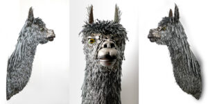 suri Alpaca Bust Sculpture scrap metal wire Cindy Chinn combo 2