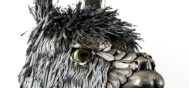 Suri Alpaca Scrap Metal Sculpture / Work in Progress suri Alpaca Bust Sculpture scrap metal wire Cindy Chinn feautre