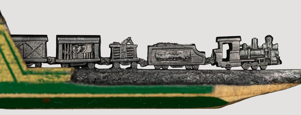 big top train pencil carving by Cindy Chinn 07